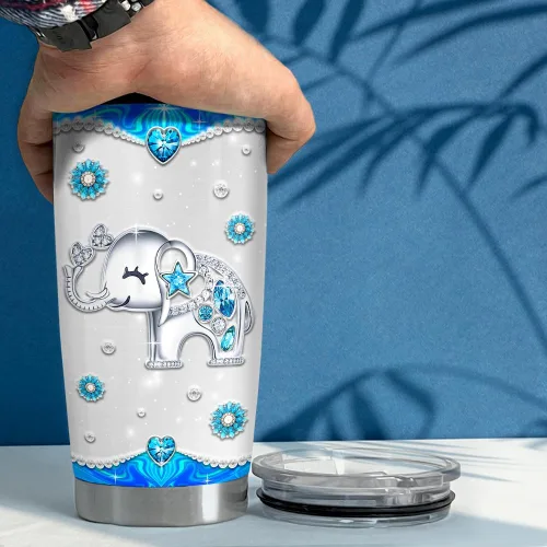 Vista 5 de SANDJEST Vaso de elefante personalizado de 20 onzas y 30 onzas con tapa, taza de viaje para café, taza para mujeres y niñas, diseño de elefante