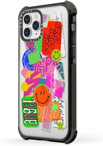 Vista 2 de CASETiFY Funda Ultra Impact para iPhone 12 Pro Max - Adhesivo Aries Moross, color negro transparente