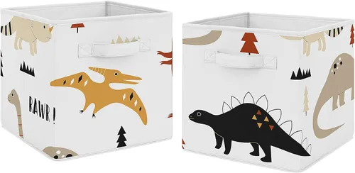 Vista 6 de Sweet Jojo Designs Juego de 2 cubos de almacenamiento plegables de tela (dinosaurio de acuarela de dinosaurio) para niños, bebés, niños, cajas
