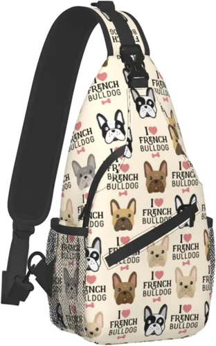 Vista 2 de Retro Skulls Crossbody Sling Mochila Hombro Pecho Urben Sling Bag Travel Senderismo Bolsa de pecho Mochila Mochila para mujeres y hombres, Bulldog