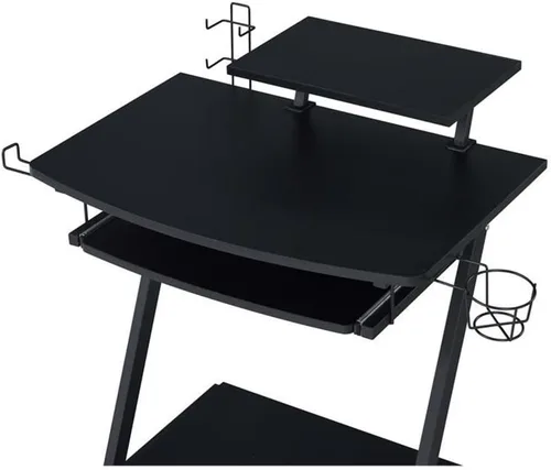 Vista 6 de Acme Ordrees - Mesa de juego de madera con marco de metal y ruedas en color negro