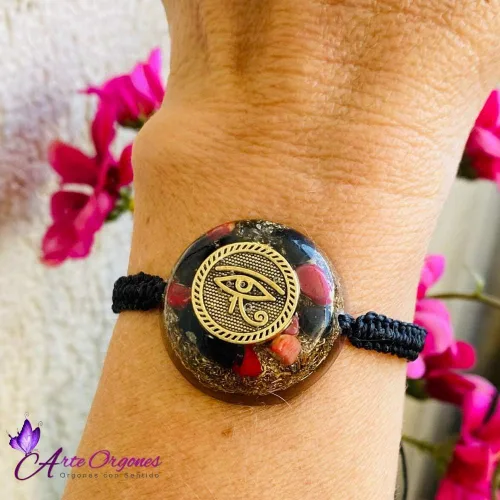 Vista 2 de ARTE ORGONES & Design Pulseras de orgón Ojo de Horus Amuleto Protección Orgonita Turmalina Negra Pirita Chackra Cristales Curativos Hombres Mujeres