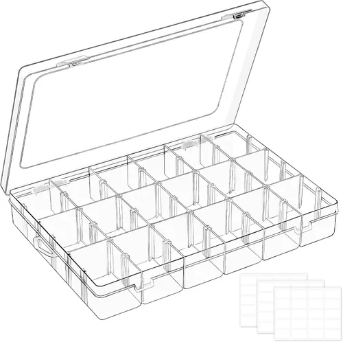 Vista 9 de Mauproy Caja Organizadora de Plástico Grande con 15 Rejillas y Divisores Ajustables, Organizador Transparente de Manualidades y Caja