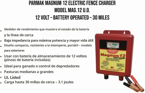 Vista 3 de Parmak MAG12-UO - Cargador eléctrico de cerca de 12 voltios Magnum de baja impedancia, funciona con pilas, rango de 30 millas, multicolor, doble