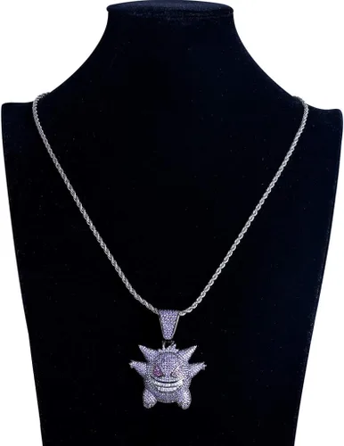 Vista 6 de KMASAL Jewelry Men Hip Hop Iced Out Bling CZ Diamond Vampire Mask & Bull Pendant 18K Gold and Silver Plated with 24 Inch Rope Chain