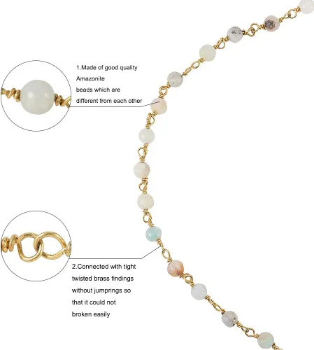 Vista 2 de Cadena de cuentas de tubo pequeño Abucas con chip de piedras preciosas, 0.157 in Amazonite_32.8 ft