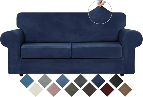 Vista 44 de WEERRW 4 Piezas Fundas de Terciopelo de Alta Elasticidad para Sofá de 3 Cojines Fundas de Sofá, Protector de Muebles Lavable con Parte Inferior