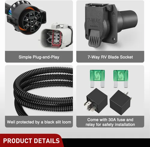 Vista 6 de Nilight Kit de arnés de cableado de enchufe de remolque de 7 pines 55243 para lado del vehículo, 7 vías, tipo RV, enchufe USCAR, compatible con Ford