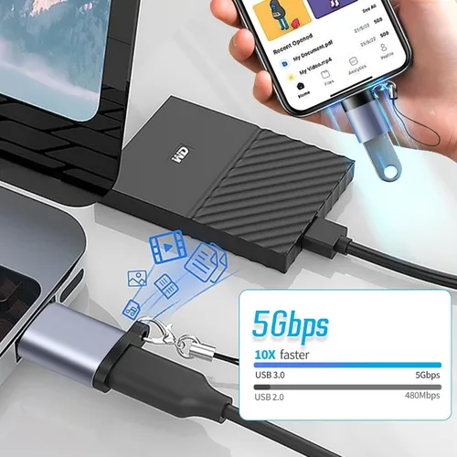 Vista 7 de Adaptador USB a USB C, USB C macho a USB 3.0 hembra, Paquete de 2, convertidor de cargador C hembra a A macho compatible con Apple Watch Ultra 8 9