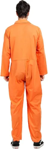 Vista 2 de ReneeCho Disfraz de prisionero naranja para hombres y adultos, disfraz de prisionero de Halloween