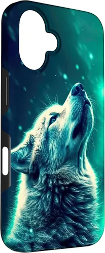 Vista 3 de Howling Wolf in Night Green Northern Lights Wolves Dog Lover Case for iPhone 16