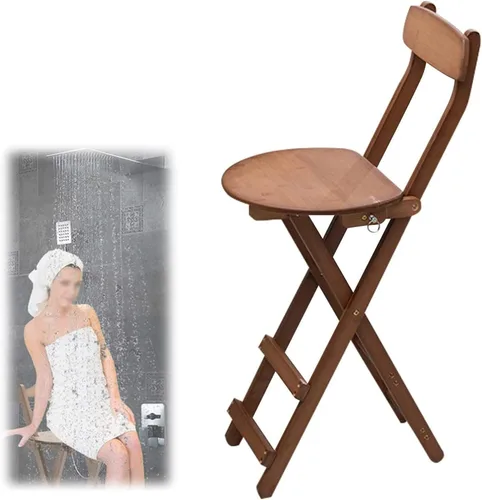 Vista 10 de Taburetes de bar plegables de bambú para el desayuno, taburete de cocina de 24 pulgadas/27 pulgadas con respaldo, silla alta de madera plegable