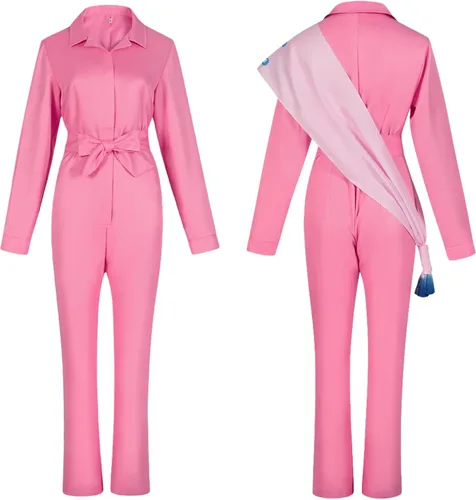 Vista 5 de Mono rosa para mujer, disfraz de cosplay de Margot Robbie Movie 2023, disfraz de uniforme