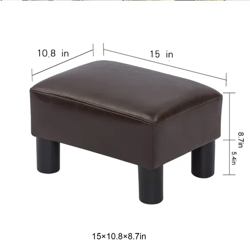 Vista 3 de Asense Taburete otomano de piel sintética, asiento acolchado rectangular pequeño con patas antideslizantes (marrón)