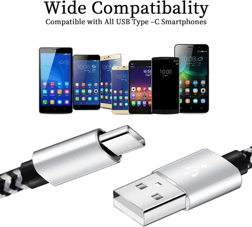 Vista 8 de QQLIKE Cable USB C, paquete de 5 (6 pies) cable trenzado de nailon tipo C de carga rápida 3A