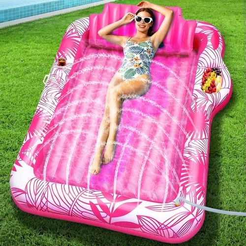 Vista 9 de Flotador inflable de 78 x 50 pulgadas para piscina con aspersor, flotadores de piscina extra grandes para adultos con almohada 6 en 1, flotador