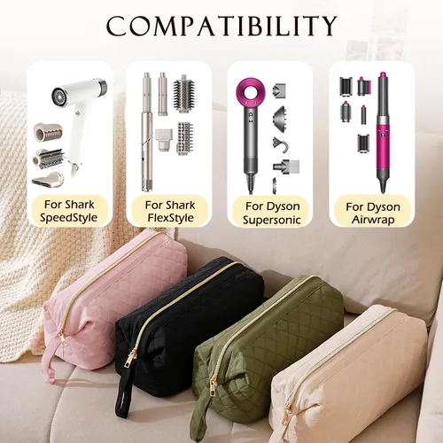 Vista 5 de Bolsa de viaje grande acolchada para herramientas para el cabello, estilo Shark Flex para secadora de pelo Dyson Airwrap, planchas planas, alisador
