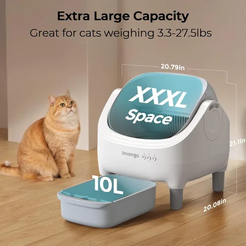Vista 4 de Invengo - Arenero Automático para Gatos con Limpieza Automática, Control por Aplicación, Arenero Automático de Tapa Abierta con Sensores