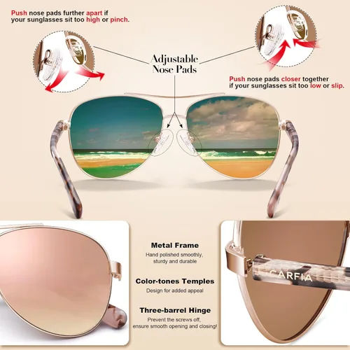 Vista 5 de CARFIA Gafas de sol polarizadas para mujer, protección UV, ultra ligeras, marco de metal, sombras CA3216