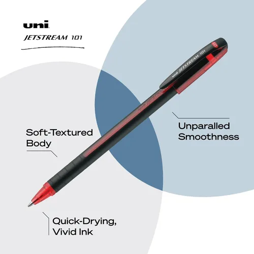 Vista 3 de Uniball Jetstream 101 - Bolígrafo de punta media (0.039 pulgadas), color rojo Hybrid ink: gel smoothness with quick-dry speed, smudge-resistant