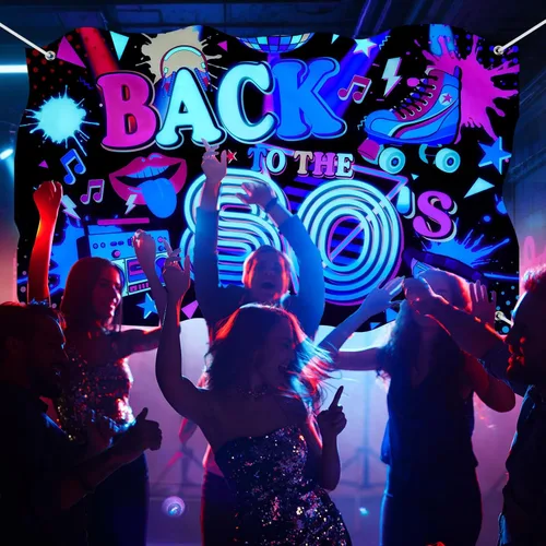 Vista 6 de Breling Cartel de fondo de Back to the 80's Retro Neon 80s que brilla en la oscuridad, decoraciones de fiesta colgantes de hip hop, decoración