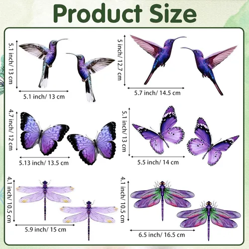 Vista 2 de Konohan 12 imanes de puerta de colibrí, mariposa y libélula de doble cara, protector decorativo flexible retráctil, calcomanías magnéticas