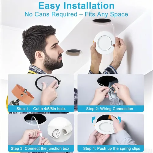 Vista 9 de Lightdot - Paquete de 6 luces LED empotrables con rótula de 6 pulgadas, ajustable 360°+90°, temperatura de color de 3CCT seleccionable y regulable