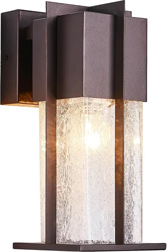 Vista 9 de Lámparas de pared para exteriores con pantalla de vidrio agrietada, moderna lámpara de pared exterior IP65 impermeable, soporte de pared frontal