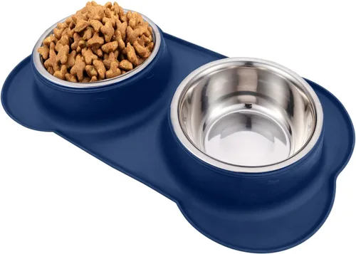 Vista 12 de AsFrost Tazones de comida para perros, cuencos de acero inoxidable para perros, juego de cuencos para agua y alimentos con alfombrilla de silicona