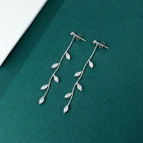 Vista 4 de SLUYNZ Solid 925 Sterling Silver CZ Droplet Dangle Earrings Chain for Women Teens Dainty Olive Leaf Dangling Earrings Elegant Wedding Bridal plata