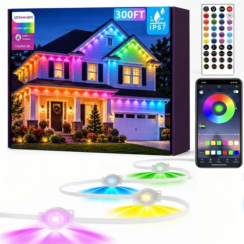 Vista 9 de Luces Permanentes para Exterior, 15 metros RGB + IC Luces LED Inteligentes para Aleros con Aplicación y Control Remoto, IP67 Impermeables, para 50ft