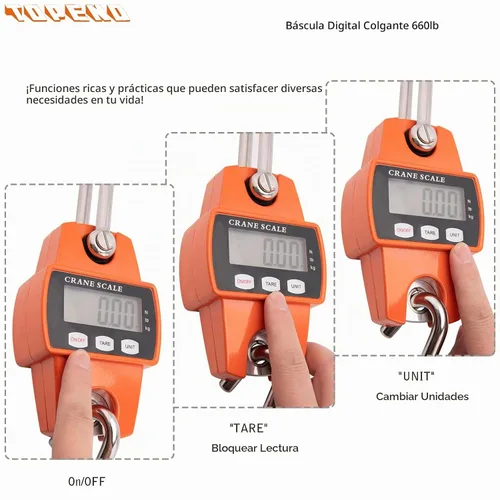 Vista 3 de Báscula de peso colgante de 660 libras, báscula digital para colgar de 660 libras con funda de aluminio fundido, mini báscula de mano de 661.4 lbs