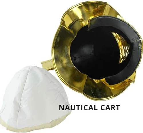 Vista 3 de BLUEBIRD MEDIEVAL - Casco de arena de latón dorado puro recreación de Halloween casco de acero con armadura histórica para adultos disfraz medieval