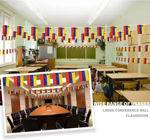 Vista 2 de Bandera de cuerda en forma de banderín de Venezuela, pequeñas mini banderas de la República Bolivariana de Venezuela, decoración nacional del país