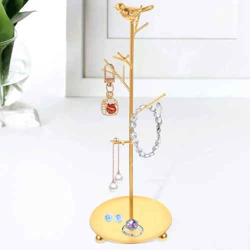 Vista 9 de Organizador de joyas, joyero, organizador de joyas con colgante de metal dorado para collares, aretes y accesorios, organizador de joyas, caja