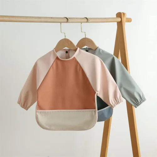 Vista 7 de Baberos impermeables para bebés, babero de alimentación de manga larga con recogedor de alimentos, se limpia y lavable