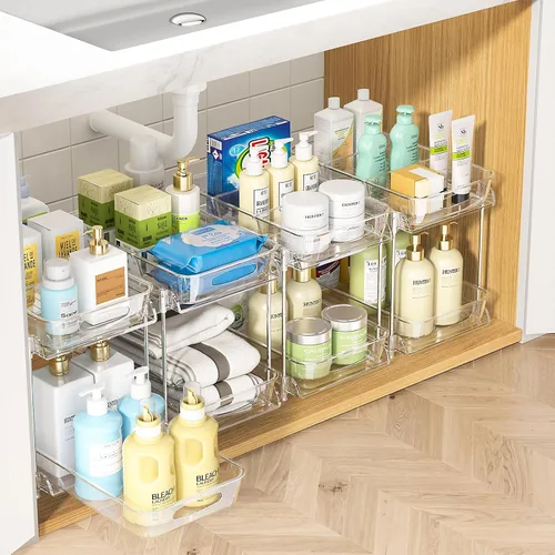 Vista 10 de Sevenblue Paquete de 4 organizadores para debajo del fregadero, organizadores de baño y almacenamiento, organizador de armario extraíble multiuso