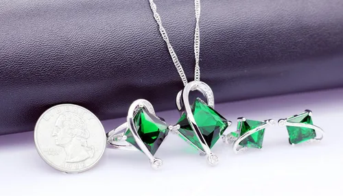 Vista 5 de Uloveido T295 - Juego de collar, anillo y aretes con topacio de cristal cuadrado grande