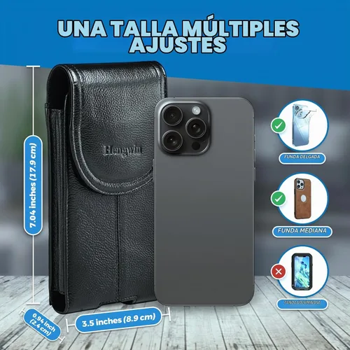 Vista 2 de Funda de cuero del teléfono celular para el cinturón, caja de la Negro