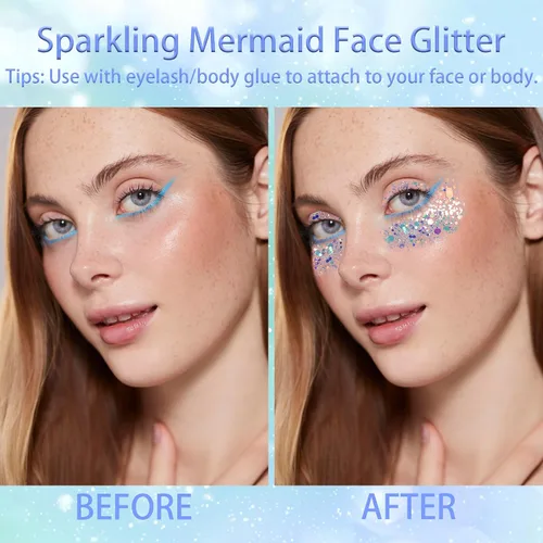 Vista 4 de Juego de pinzas para el cabello y cuerpo con purpurina de estrella de mar, disfraz de sirena para mujeres, niñas y adultos, accesorios 3 en 1