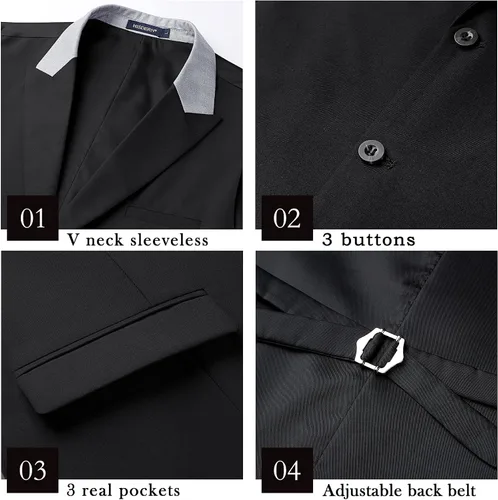 Vista 3 de HISDERN Men's Suit Vest Formal Dress Waistcoat Business Vest Casual Wedding Tuxedo With Pockets V-Neck for Suit Vests