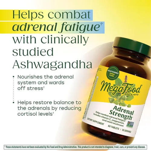 Vista 3 de MegaFood Fuerza suprarrenal - Suplementos de apoyo suprarrenal con ashwagandha y glicinato de magnesio, vitamina C, albahaca sagrada, astrágalo