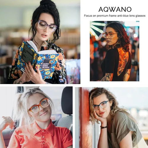 Vista 3 de AQWANO Stylish Reading Glasses for Women, Blue Light Blocking/Anti UV Readers Oversized Fashion Cat Eye Readers A-c4-azul
