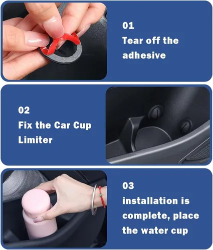 Vista 7 de Limitador de portavasos de automóvil, posavasos de silicona antivibraciones para portavasos de automóvil, universal, autoadhesivo, estabilizador