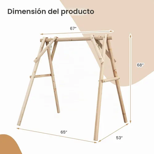 Vista 7 de Tangkula Marco de columpio de porche de 770 libras, soporte de columpio de madera resistente con barras reforzadas, marco de columpio de madera