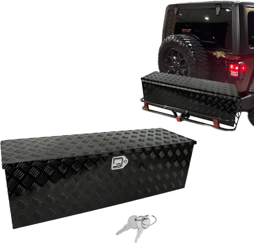 Vista 18 de Caja de herramientas de aluminio resistente de 16 x 7.5 x 10 pulgadas, caja de herramientas de camión con patrón de 5 barras de banda de rodadura