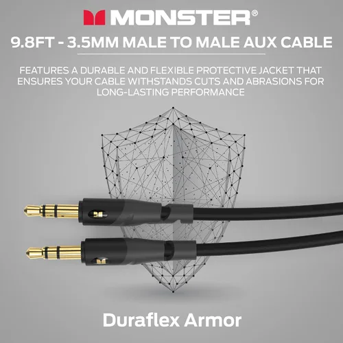 Vista 4 de Monster Gen1 Essentials - Cable de audio macho a macho, cable auxiliar de 9.8 pies con chaqueta Duraflex, conectores chapados en oro, cable auxiliar