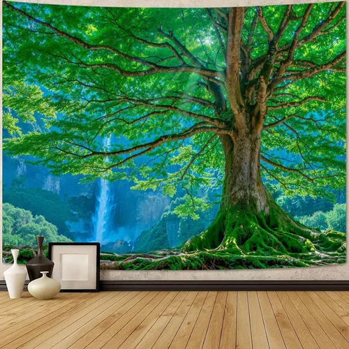 Vista 36 de Zussun Tapiz de Bosque Natural de Montaña Tapiz Verde de Pino Luz Solar Selva para Dormitorio Estético Planta Paisaje de Montaña Tapices Pequeños
