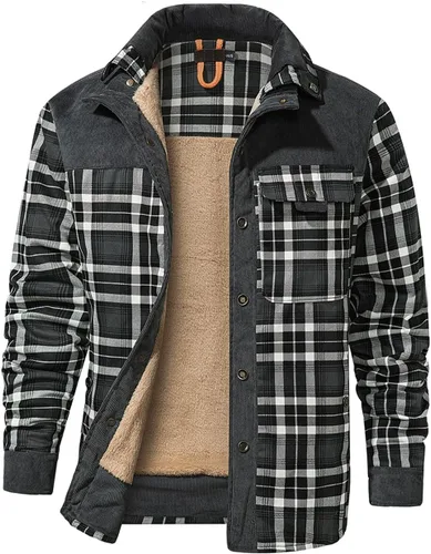 Vista 9 de Haellun - Chaqueta tipo camisa de manga larga con forro de sherpa para hombre Verde militar
