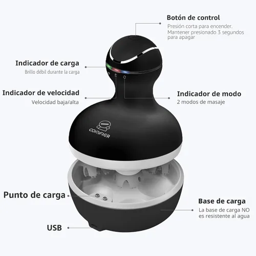 Vista 5 de Comfier - Masajeador eléctrico para cuero cabelludo, impermeable, con múltiples modos de vibración, masajeador de cabeza portátil y manual